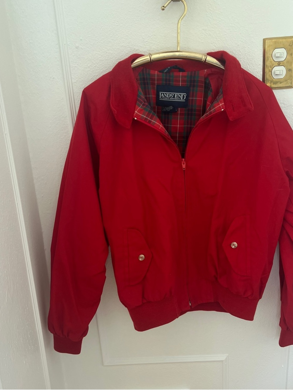 Lands' End Bright Red Zip-Up Harrington Jacket